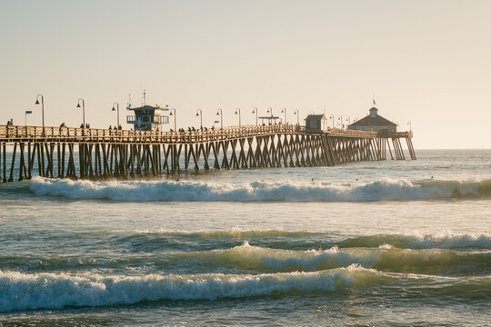 Imperial Beach Pier and waves in the Pacific Ocean, Imperial Beach, California