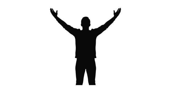 Man With Arms Raised In Worshipful Pose Black Silhouette