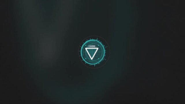 Futuristic HUD loading interface with circular element and spinning triangle indicator