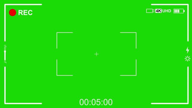 Greenscreen Camcorder recording. Digital video camera overlay for vibrant green screen recording, suitable for enhancing videos with a modern graphic element.