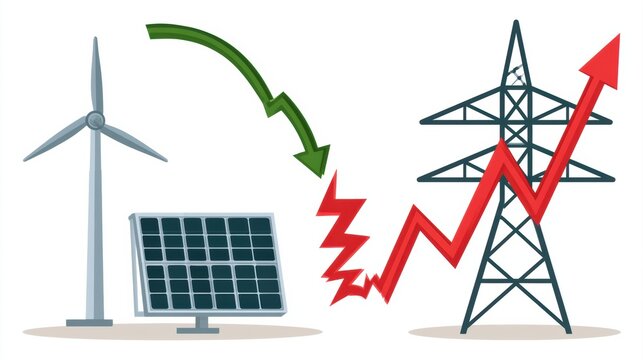 Wind and solar energy drop off at the same time, causing imbalance in the grid. This leads to a gap between supply and demand with a spike in red.