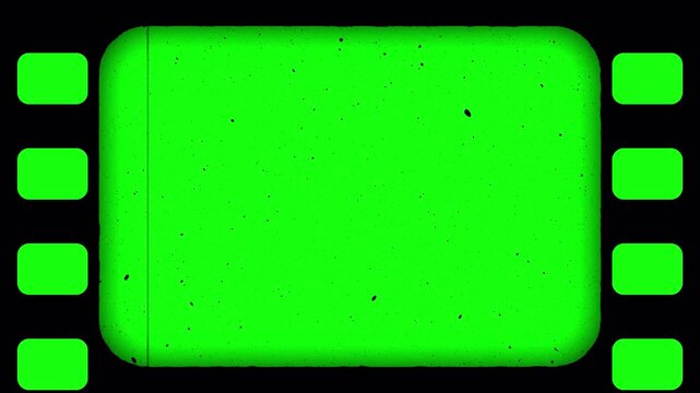 Vintage Cinema Film Reel Frame Green Screen Overlay with Moving Sprockets and Grainy Texture 4k video animation seamless loop