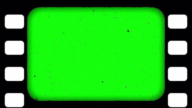 Nostalgic Analog Cinema Film Strip Frame featuring Chroma Key Screen with Organic Scratches and Dust Grain for Historical Storytelling 4k video animation seamless loop