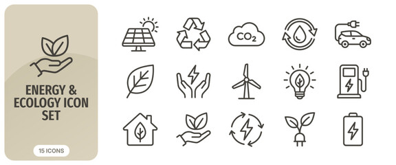 Energy and ecology line icon set, sustainable development and green power symbols, vector illustration © Abir Creative Studio