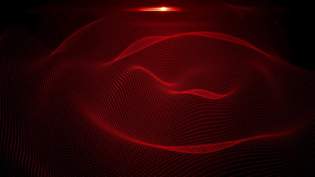 Red abstract wave pattern evolving across three frames dark background