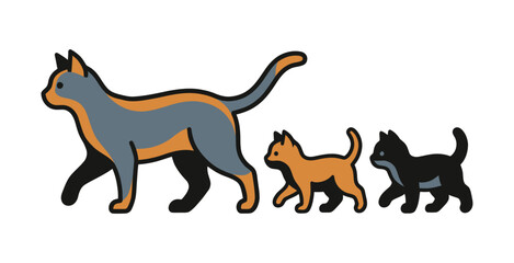 Mother Cat and Kittens Flat Vector Illustration © winih