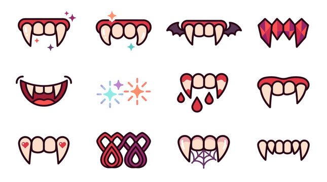 Vampire Fangs Collection: Cartoon Teeth, Halloween Icons, Scary & Fun Designs