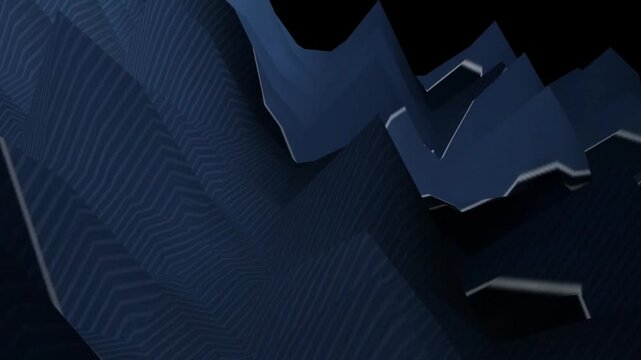 Abstract dark blue geometric mountain landscape with sharp peaks and digital tech style texture 4K video
