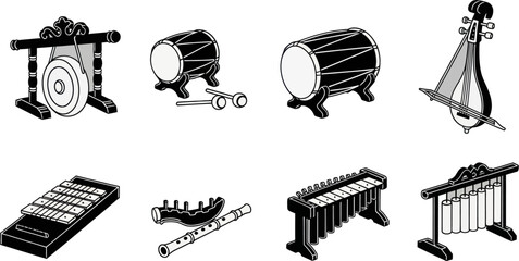 Musicians play various percussion instruments on stage at an outdoor music festival. © Mewtwo