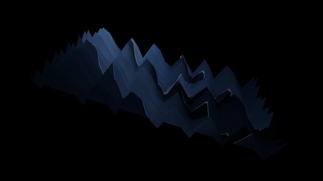 Dark blue abstract paper folded shape with zigzag texture on a black background 4K video
