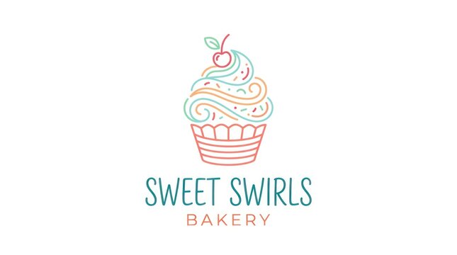 Sweet swirls bakery logo design with cupcake graphic on clean white background branding.