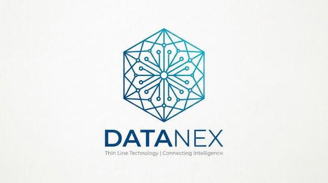 Modern data technology concept logo featuring geometric hexagon nodes and network lines.