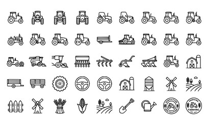 Farm Tractor Outline Icon Set Editable Agriculture Vector Collection © MSTROJINA