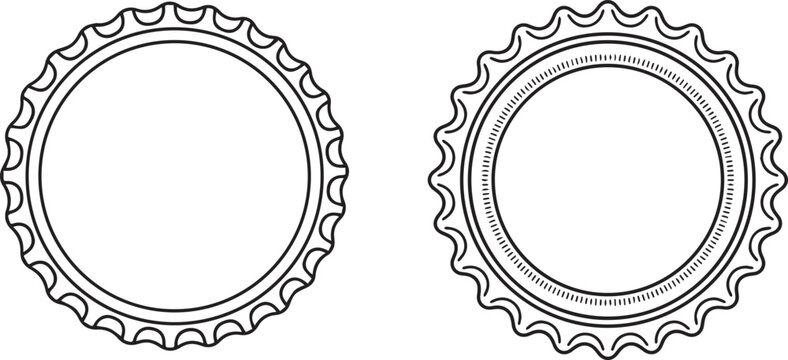 Simple line art illustration of a metal bottle cap vector set