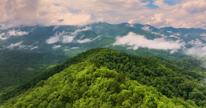 North Carolina Appalachian mountains in summer rain season. Summertime landscape of beautiful nature.