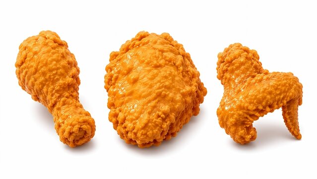 Crispy fried chicken pieces on white background