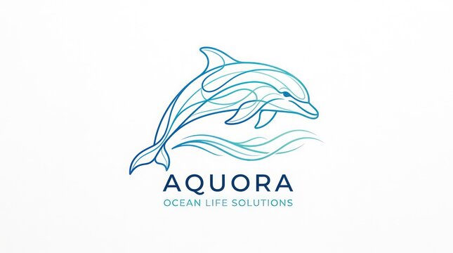 Modern dolphin vector logo design for ocean life solutions company with blue linear style.