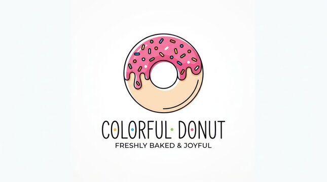 Colorful donut shop logo template with pink icing and sprinkles for bakery brand design.