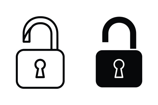 Open padlock vector illustration, line and solid style