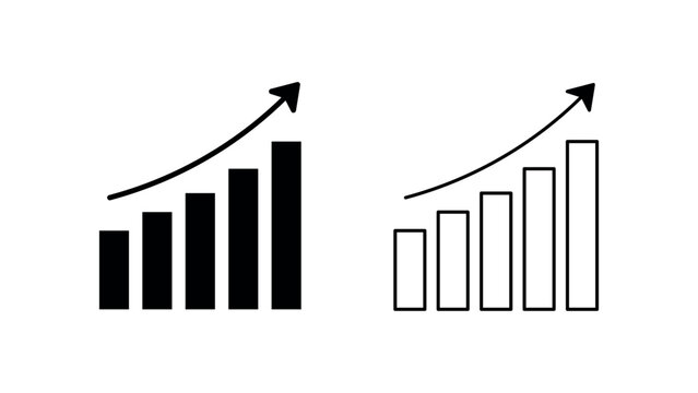 Bar graph icons showing growth and statistics in black and white