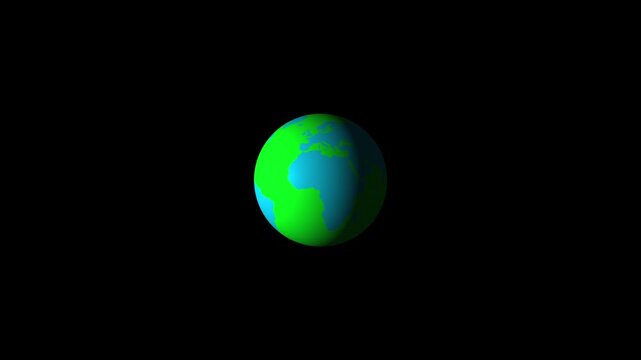 3D rotating planet earth globe animation loop with green continents and blue oceans on black background, with 4k video animation.