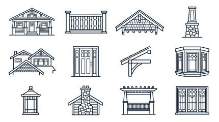 Fototapeta premium Architectural Elements: House Facades, Windows, Doors, Porches, Fireplaces, Gazebos