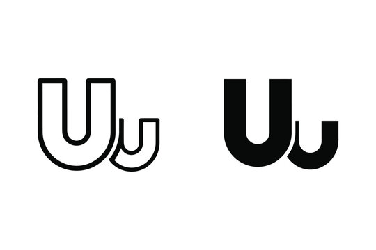 Letter uu alphabet characters vector line illustration black white minimalist typography