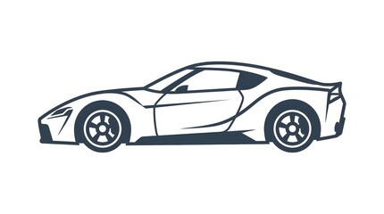 Naklejka premium A minimalist 2D flat vector icon of a modern futuristic sports coupe supercar, viewed from the side and isolated on a white background