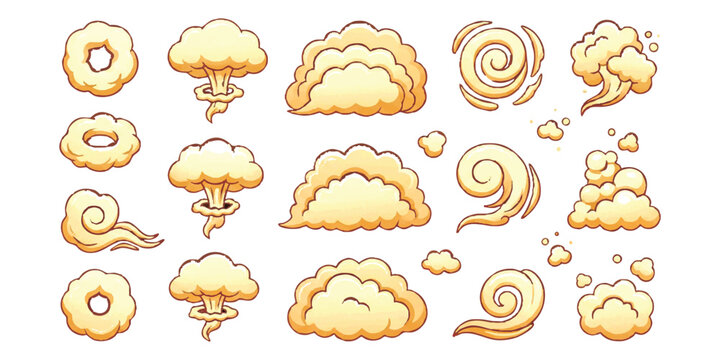 Set of cartoon smoke and cloud effects for animation and game design