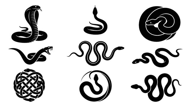Snake Vector Bundle with Cobra Silhouettes Serpent Icons and Reptile Design Collection