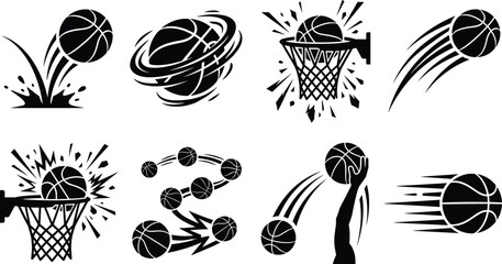 Basketball Action and Motion Silhouette Icon Set for Sports Branding Design © Radiance