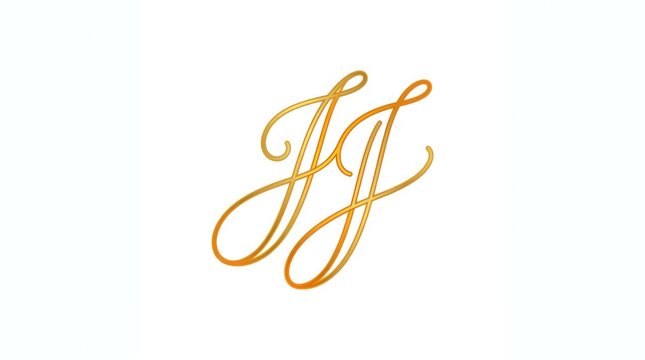 Golden calligraphy monoline initial letters JJ intertwined in elegant cursive pen style.
