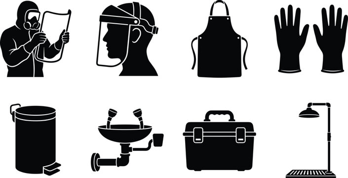 Work Safety and Protective Equipment Icon Set for Industrial Safety Design