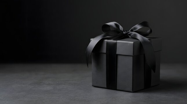 Elegant black gift box with satin ribbon bow