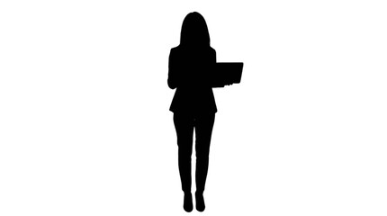 Silhouette woman holding folder standing upright isolated on transparent background, Vector © Md