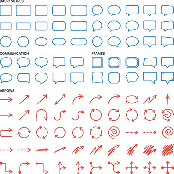 Hand-Drawn Vector Shapes Arrows Communication Bubbles and Frames Set