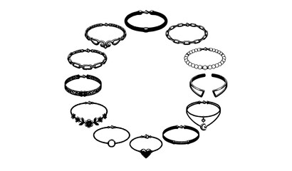 Fototapeta premium Elegant Women's Fashion Choker Necklaces with Gold Pearl Crystal and Luxury Jewelry Realistic Vector Set
