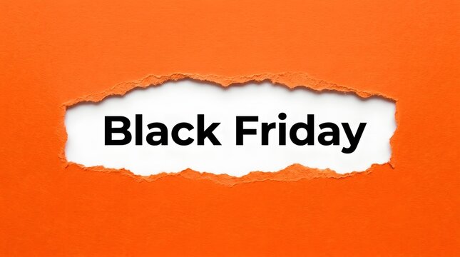 Black friday sale sign with ripped orange paper background