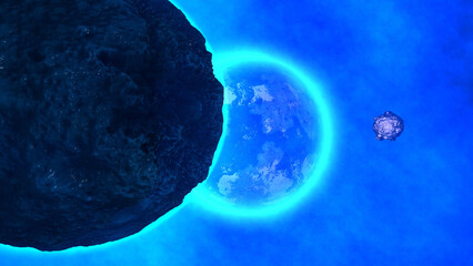 Asteroid approaching earth causing global impact danger © vitanovski