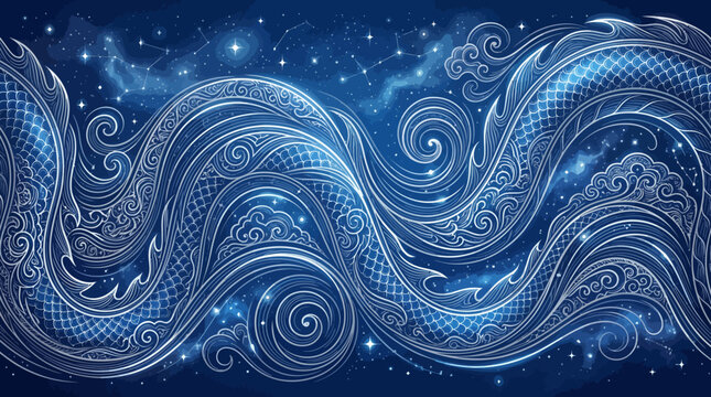 Mystical Blue Dragon Celestial Vector Illustration for Cosmic Backgrounds
