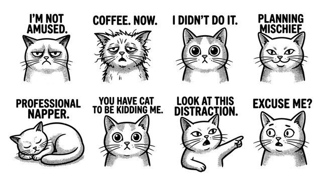 Funny Cat Expressions and Sayings: Meme, Humor, Pet, Animal, Cute, Cartoon