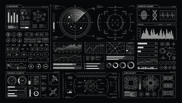 Futuristic digital dashboard elements for hud design and scientific data processing with dashboard interface futuristic scientific processing technology navigation biometric information