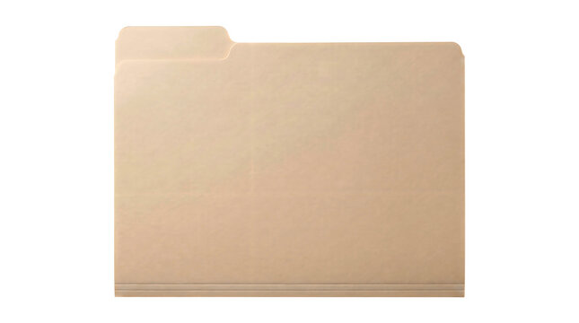 A single light tan manila file folder with a tab on the left side, shown isolated on a white background, used for organizing documents, paperwork, and office records in a business setting