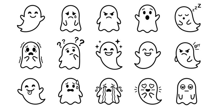 Collection of 14 ghost emojis with various emotions