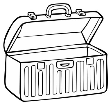 Stylized Outlined Toolbox Illustration Depicting an Open Empty Carrier, Tool Container or Box for Equipment