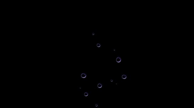 Round Water Bubble Illustration Rising Through Liquid, Slow Motion Underwater Bubble Overlay, Seamless Loop Animation, Black Background, 4K Carbonated Drink Fizz Effect