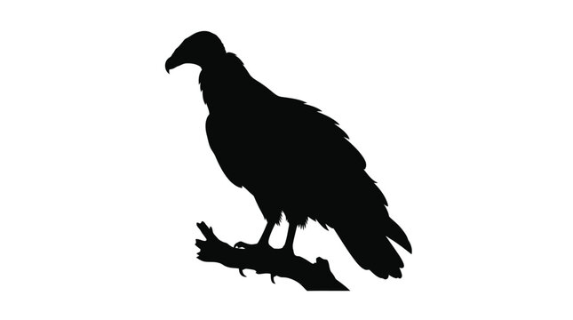 Black Vulture Perched On Branch Minimalist Silhouette