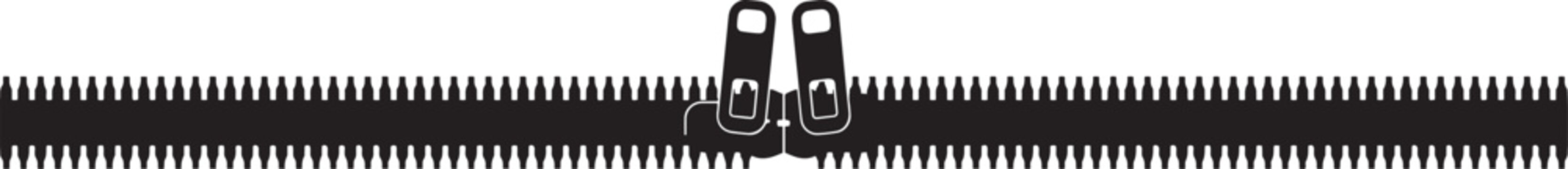 Horizontal zipper with two sliders, slightly ajar. silhouette icon vector