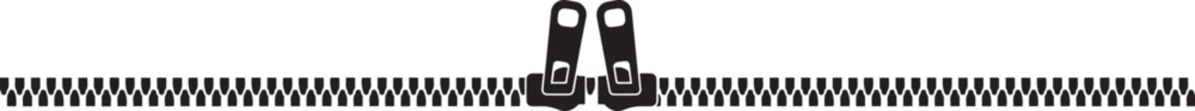 Horizontal zipper with two sliders, slightly ajar. silhouette icon vector