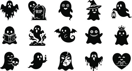 Fototapeta premium Halloween vector bundle spooky ghost witch tombstone halloween element illustrations for design